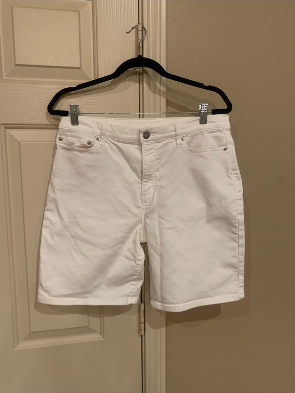 Women's White Denim Jean Shorts — Classic Mid-Rise